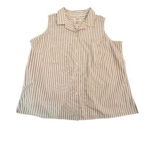 Talbots Sleeveless Button Down Cotton Shirt. Size 18W Petite, Black And White